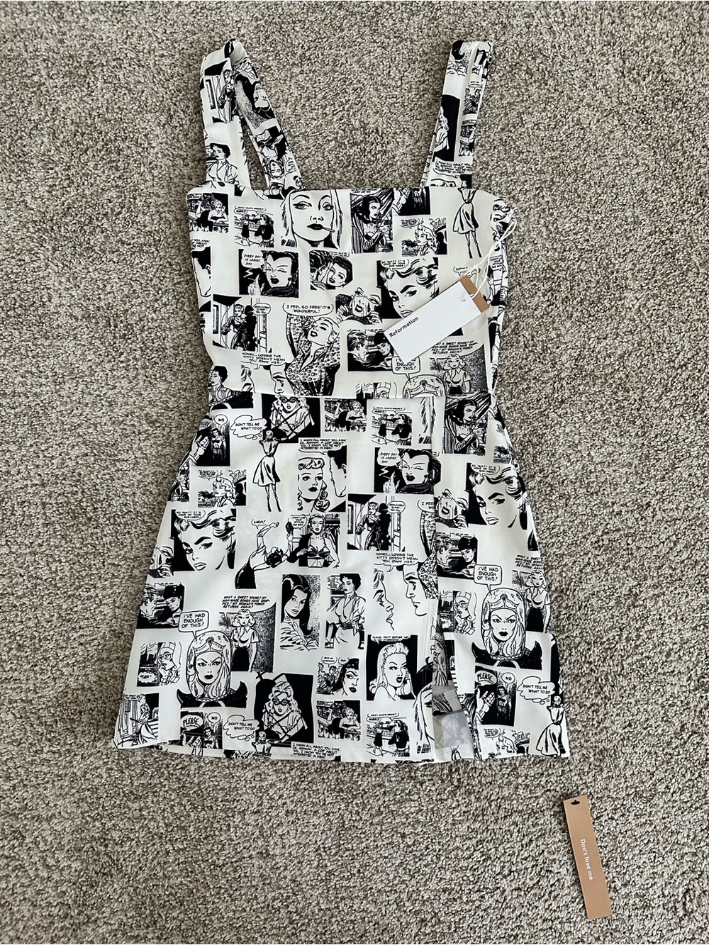 Reformation Black & White Comic-Print Mini Dress